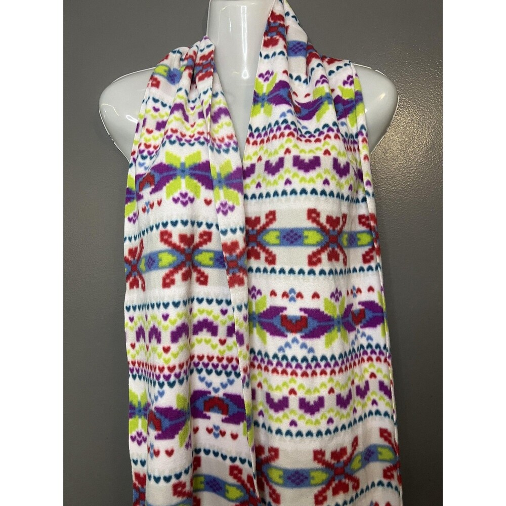 Old Navy Scarf Womens One Size Multicolor Fleece Fair Isle Fringe Winter Cozy